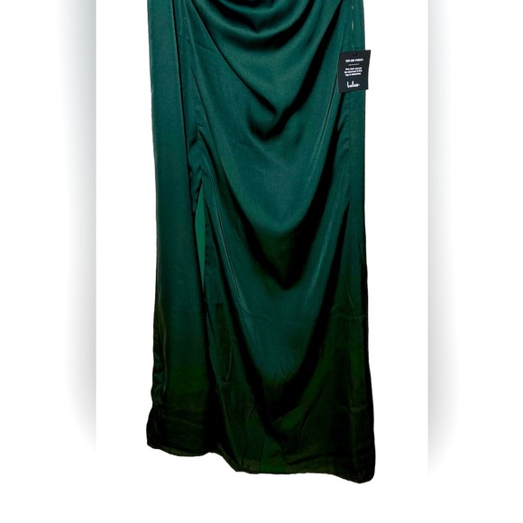 NWT Lulus Dreaming of Elegance Emerald Satin One-Shoulder Maxi Dress, Size Small - Picture 10 of 15